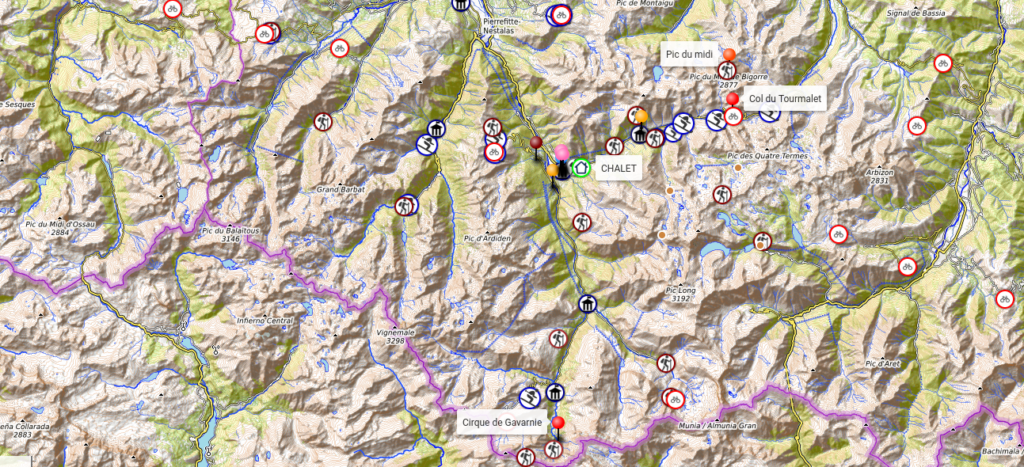carte des lieux d'interets autour de Viella